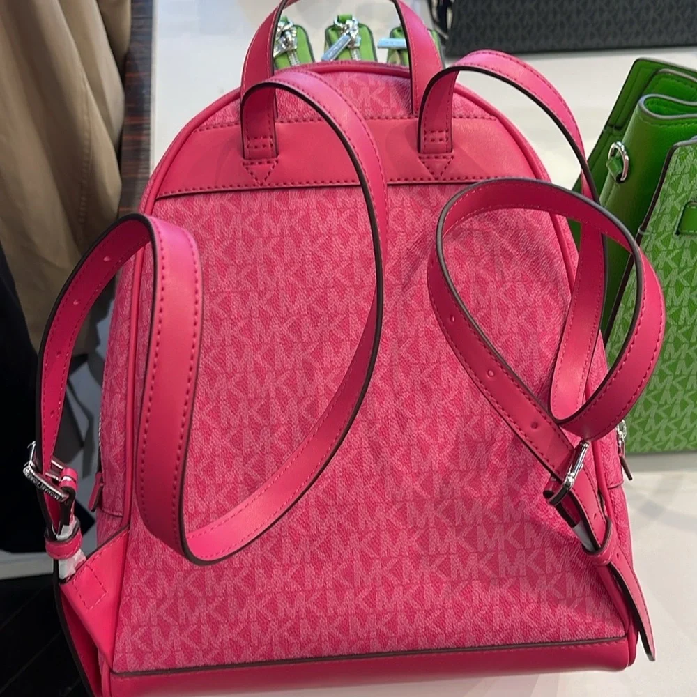 Michael Kors Rhea Medium Signature Logo Backpack Dragonfruit NWT